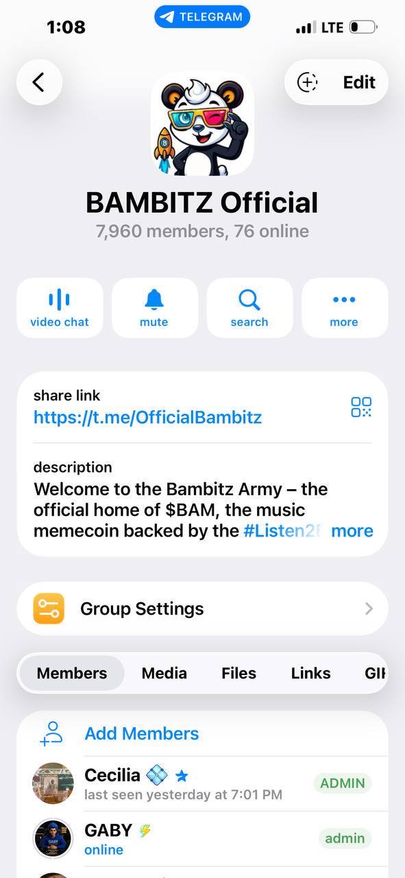 Bambitz Official Telegram community overview