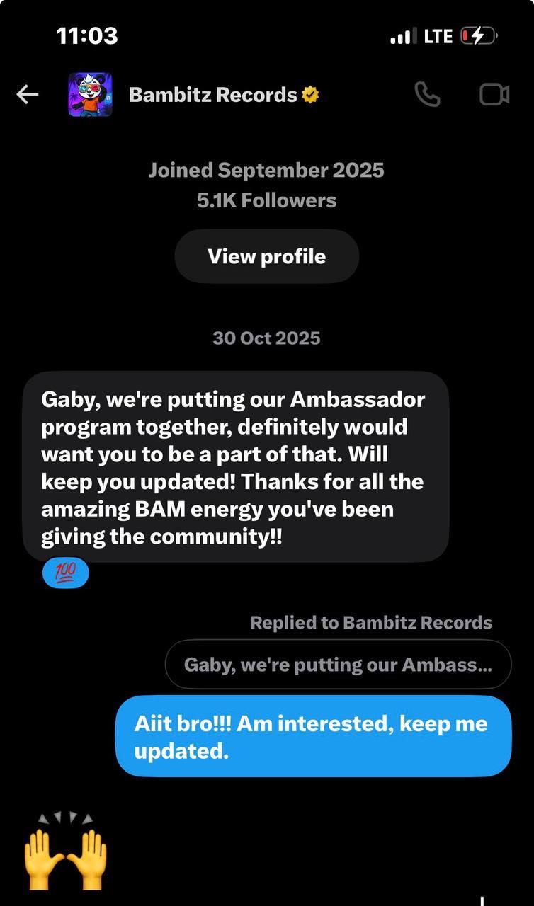 Bambitz Records ambassador program conversation