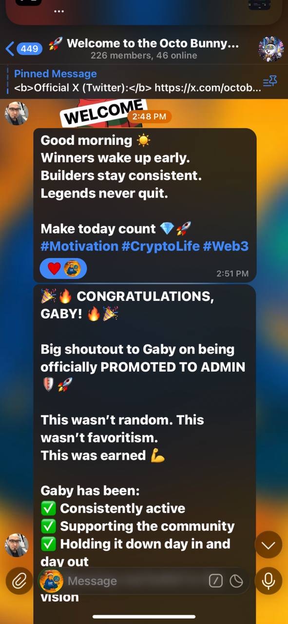 Announcement of GABY's promotion to admin